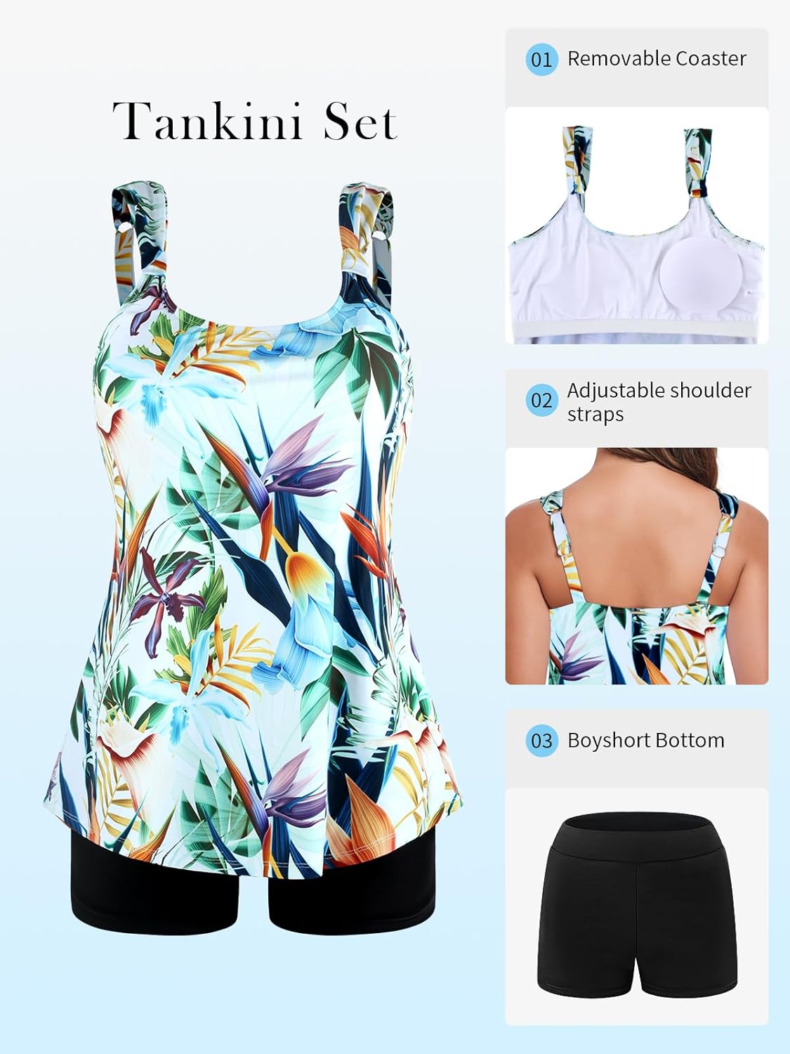 RELLECIGA Women's Tankini Set Swimsuits Scoop Neck Tummy Control Two Piece Bathing Suits with Boyshort - Image 3