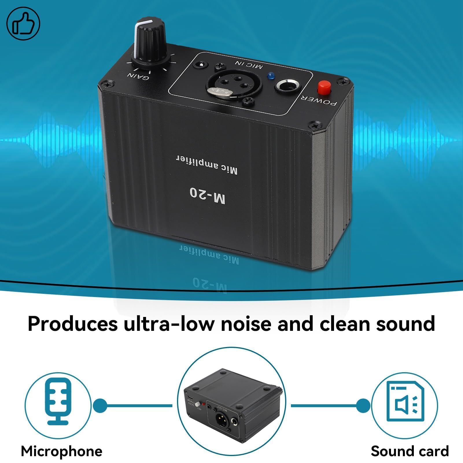 Preamplificador De Micrófono, Preamplificador De Micrófono De Salida Phantom Power XLR De 48 V para Cualquier Equipo De Grabación De Música con Micrófono De Condensador, Negro