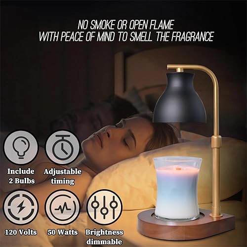 Miniatura 4 de SOKCVSEA Lámpara calentadora de velas, calentador de velas con temporizador y altura ajustable para compatible con todas las velas de tarro,
