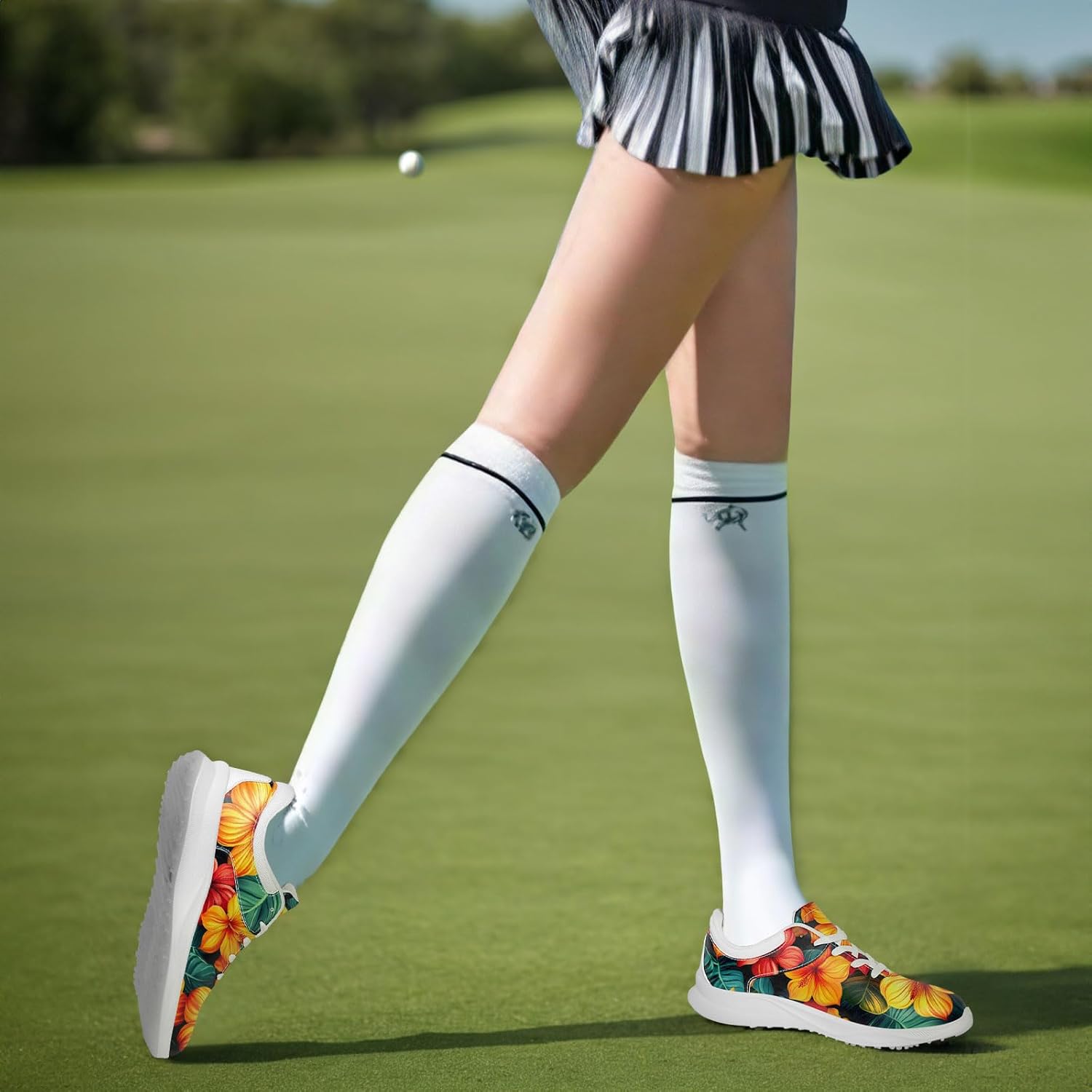 Colorful Spikeless Golf Shoes for Women,Tropical Floral Breathable Golf Sneakers Sports Shoes Fashion Footwear