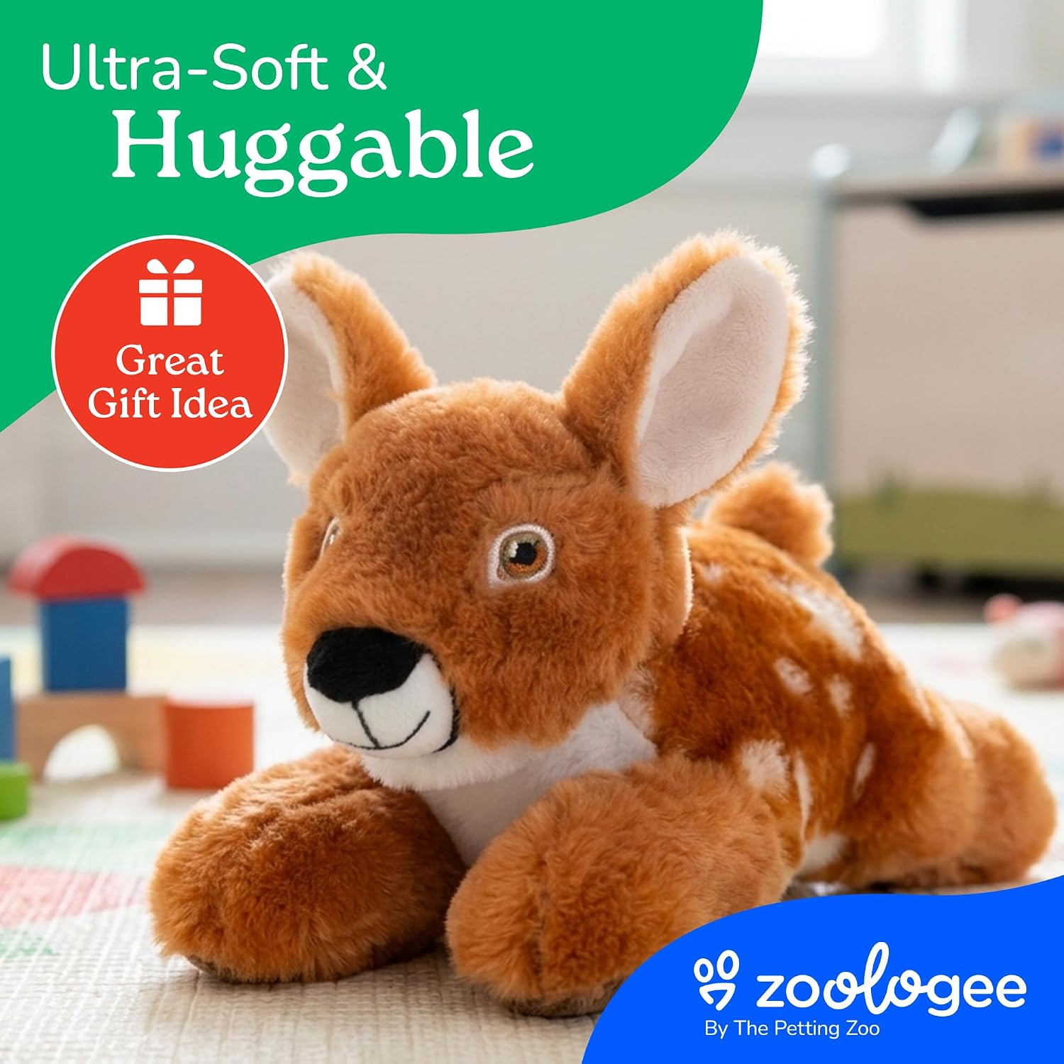 The Petting Zoo Fawn Stuffed Animal Plushie, Gifts for Kids, Earth Keeperz Wildlife Animals, Zoologee Brown Fawn Plush Toy, 10 inches