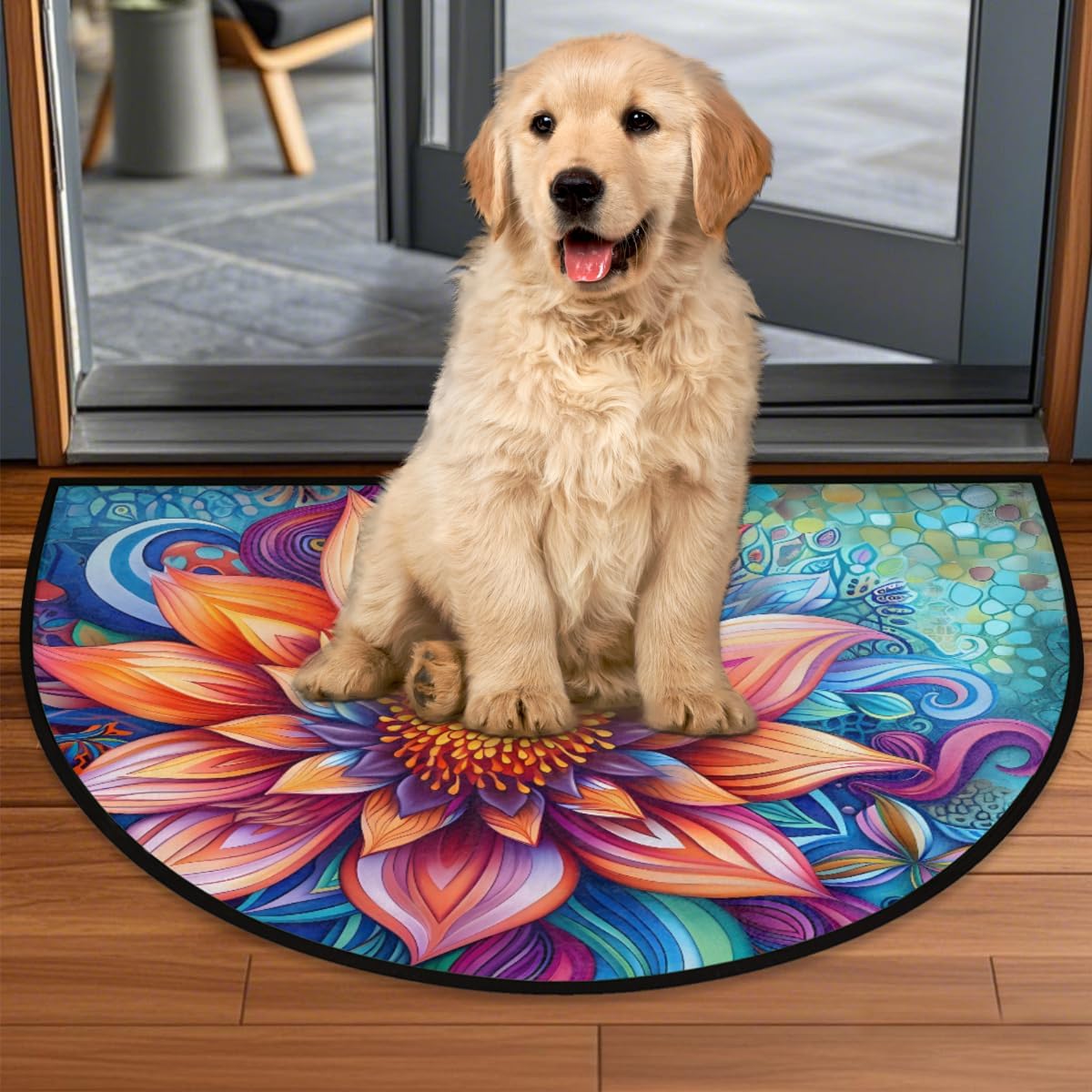 Flowers Bright Beautiful Half Round Door Mat Non-Slip Welcome Entryway Soft Area Rug Absorbent Bathroom Rugs Wear Resistant Indoor Kitchen Mats 24 x 36 in for Home Deck Patio Garage