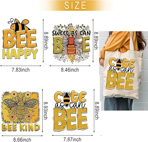 Miniatura 3 de 6 parches termoadhesivos de abeja para ropa, parches para planchar con estampado de abejas de color amarillo, parches para ropa, lindos animales,