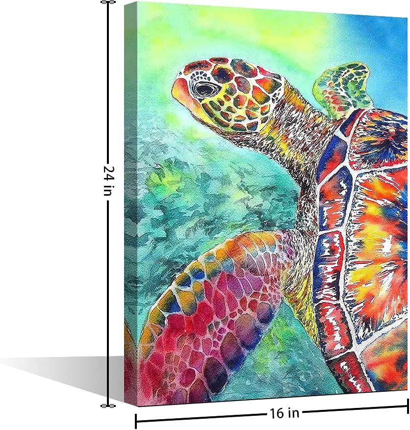 TISHIRON Ocean Sea Turtle Wall Art Canvas Artwork Poster Modern Bathroom Decor Prints for Home Kid Girls Room Framed Ready to Hang 24x16 - Image 3