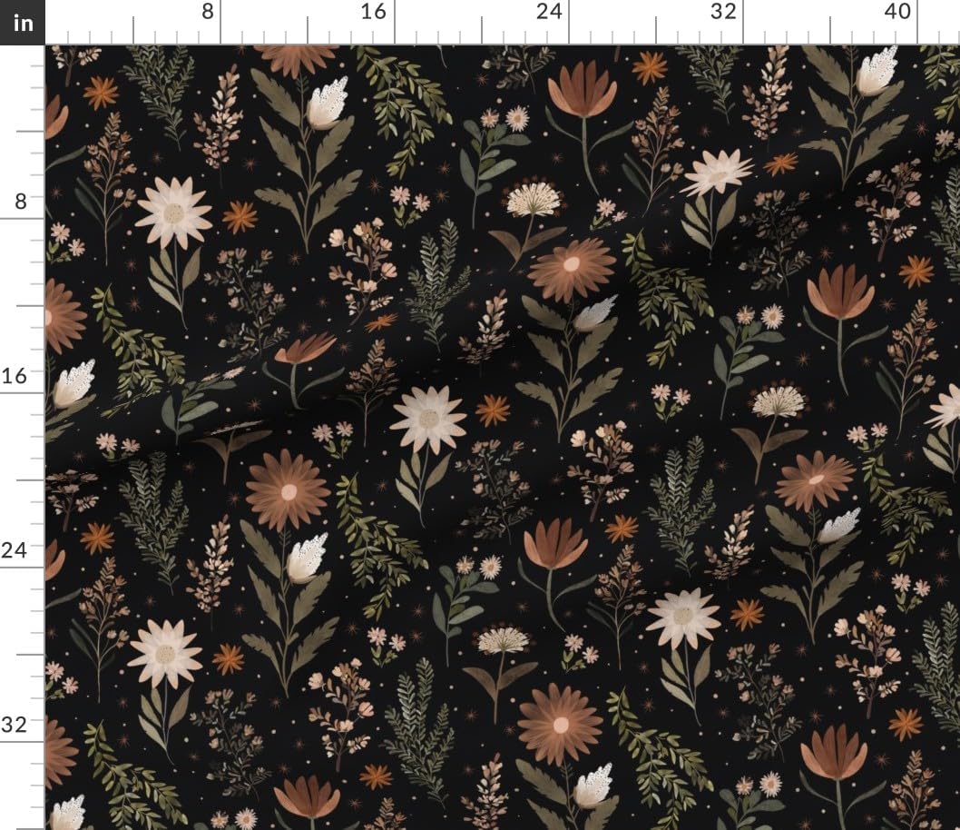 Spoonflower Fabric - Boho Flowers Moody Floral Bohemian Dark Botanical Earth Tones Printed on Petal Cotton Fabric Fat Quarter - Sewing Quilting Apparel Crafts Decor