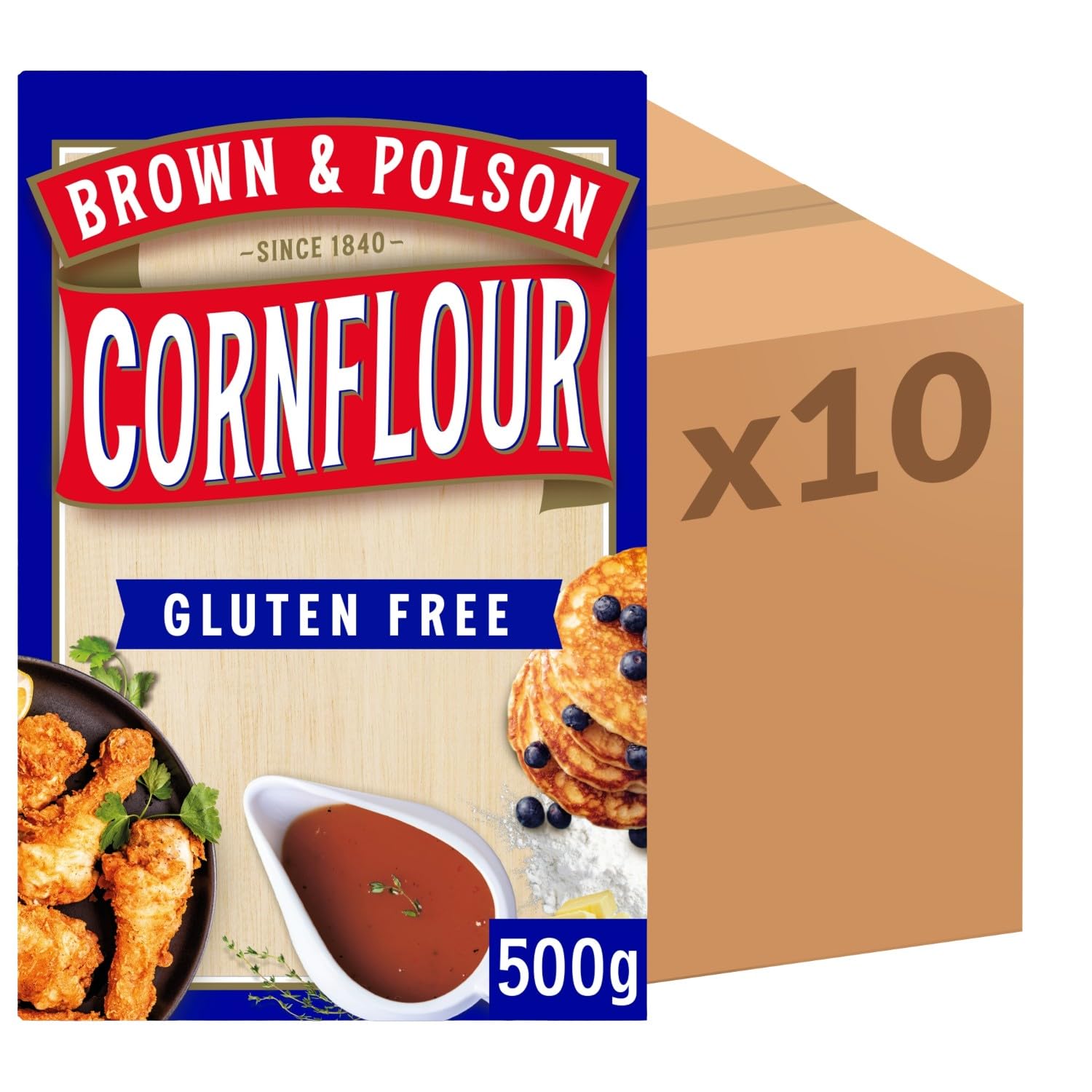 Brown & Polson Cornflour, Gluten-Free Thickener For Sauces, Soups & Baking, 500 g (Pack of 10)