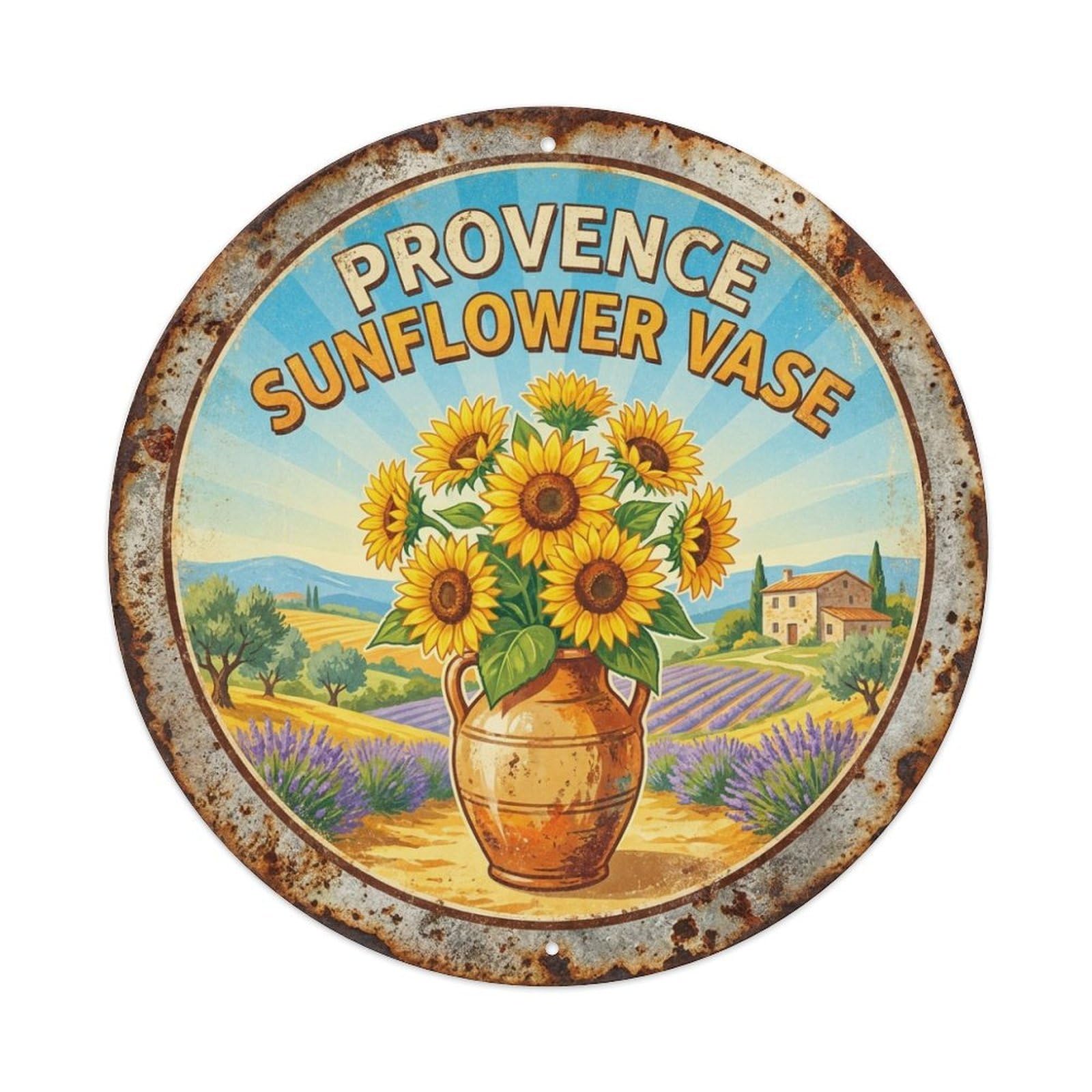 Provence Country Village Travel Sunflower Vase Metal Tin Sign