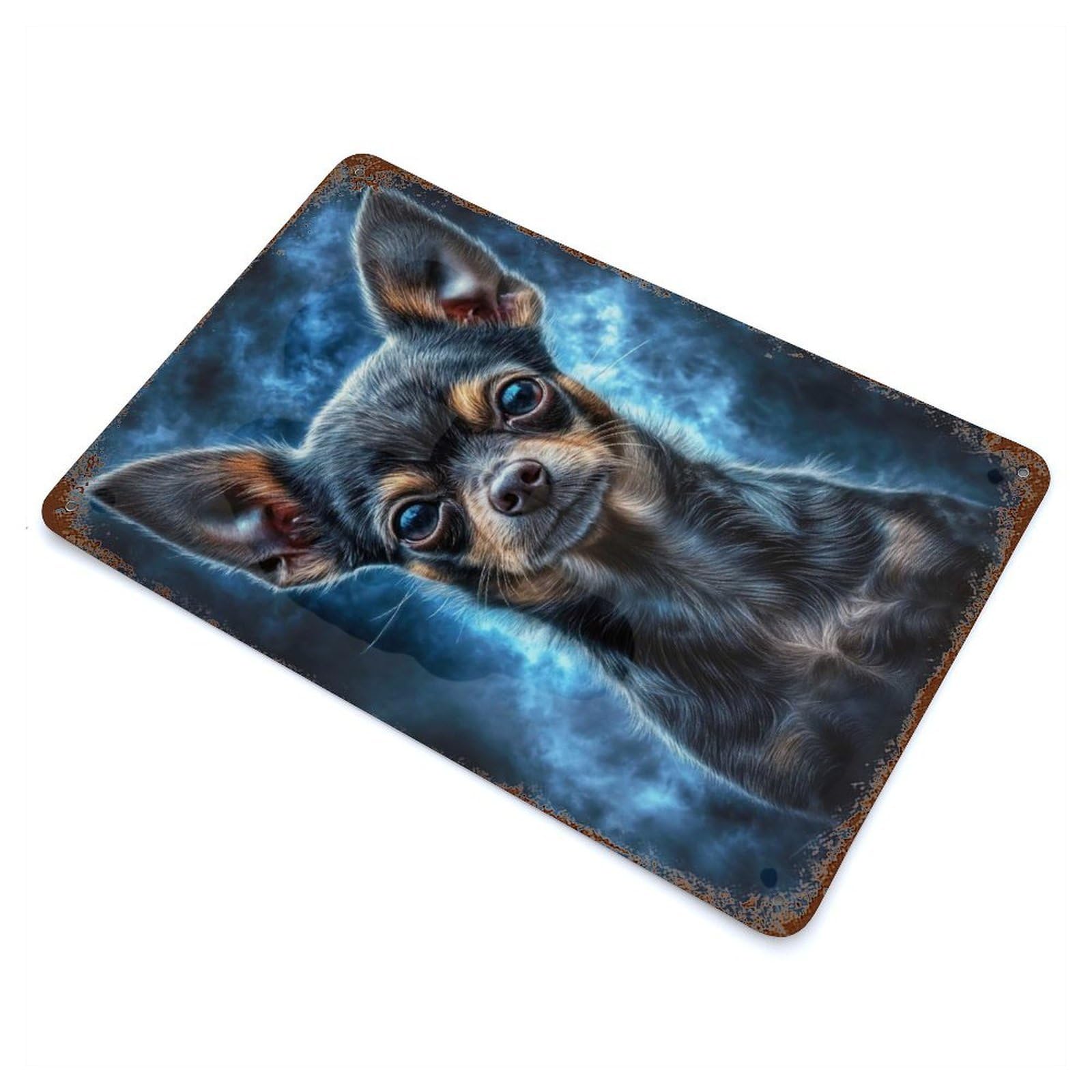 Chihuahua Portrait Rusty Metal Tin Sign 11.8"x7.9", for Basement, Hobby Room And Garage Decor, Retro Wall Decor