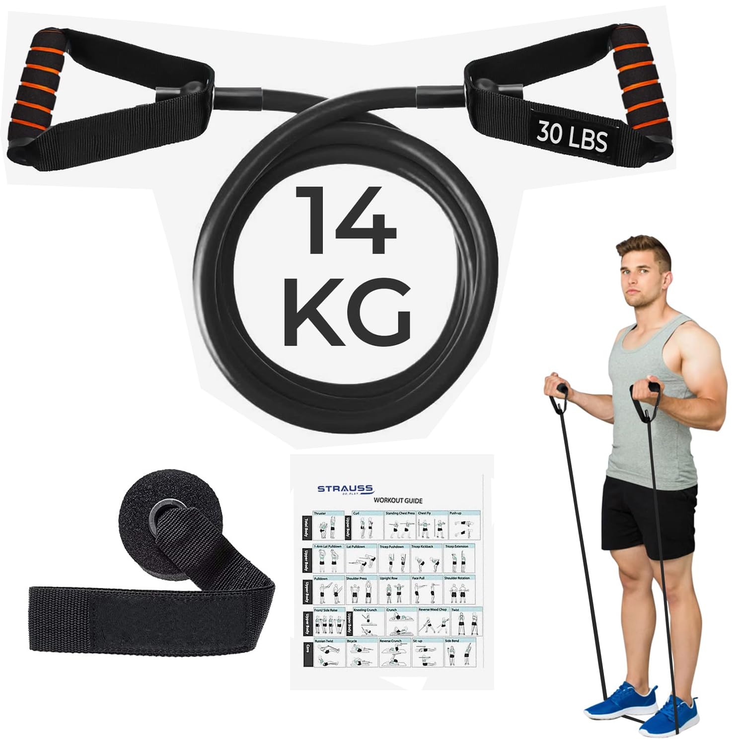 Strauss Single Resistance Tube with Foam Handle | Door Anchor for Exercise & Stretching | Gym Equipment for Strength Training, Home Gym Workouts with Carry Bag | 13 Kg,(Black) (B0B534YSNP) Amazon Price History, Amazon Price Tracker