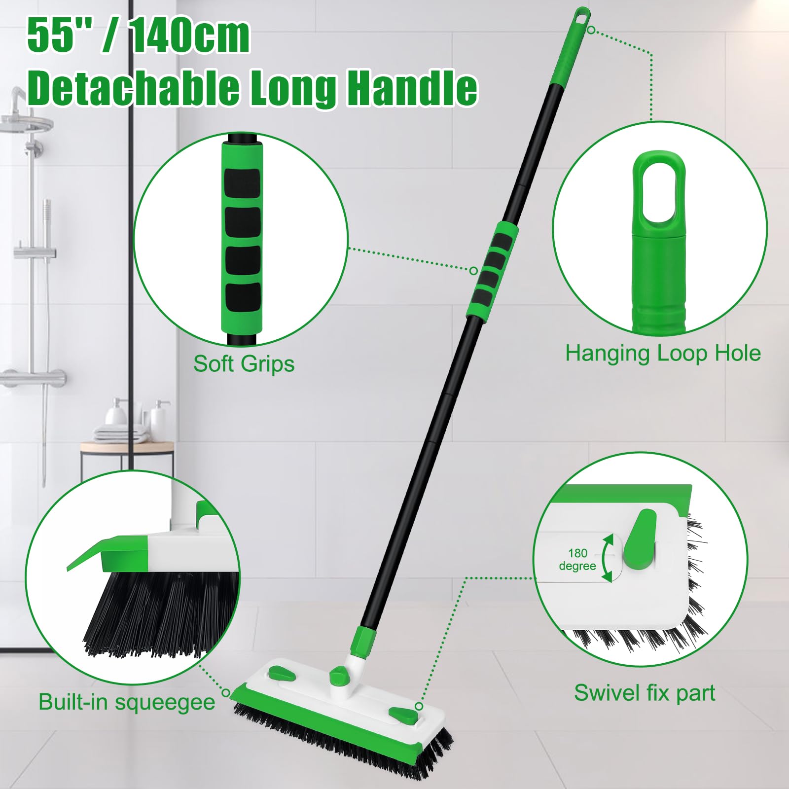 Qaestfy Floor Grout Scrub Brush With Squeegee 3 In 1, 55" Extendable - View #4