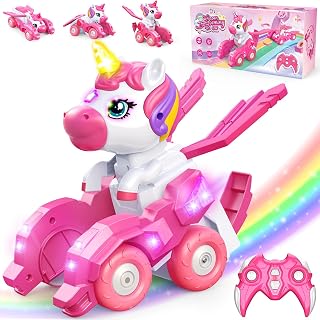 Unicorno Transform Macchina Telecomandata, Giochi Regalo Bambina 4-12 Anni | 2,4 GHz Monster Truck Macchinine per Bambini, Auto Radiocomandata, 360°, Luci, Robot Giocattolo Regalo Compleanno Natale