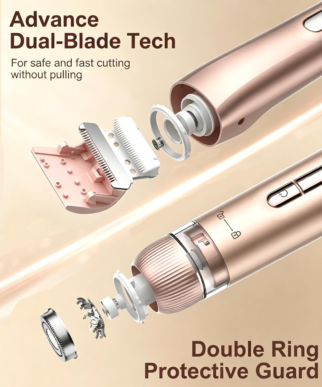 Bikini Trimmer for Women IPX7 Waterproof Dual-Head Body Razor,Rose Gold