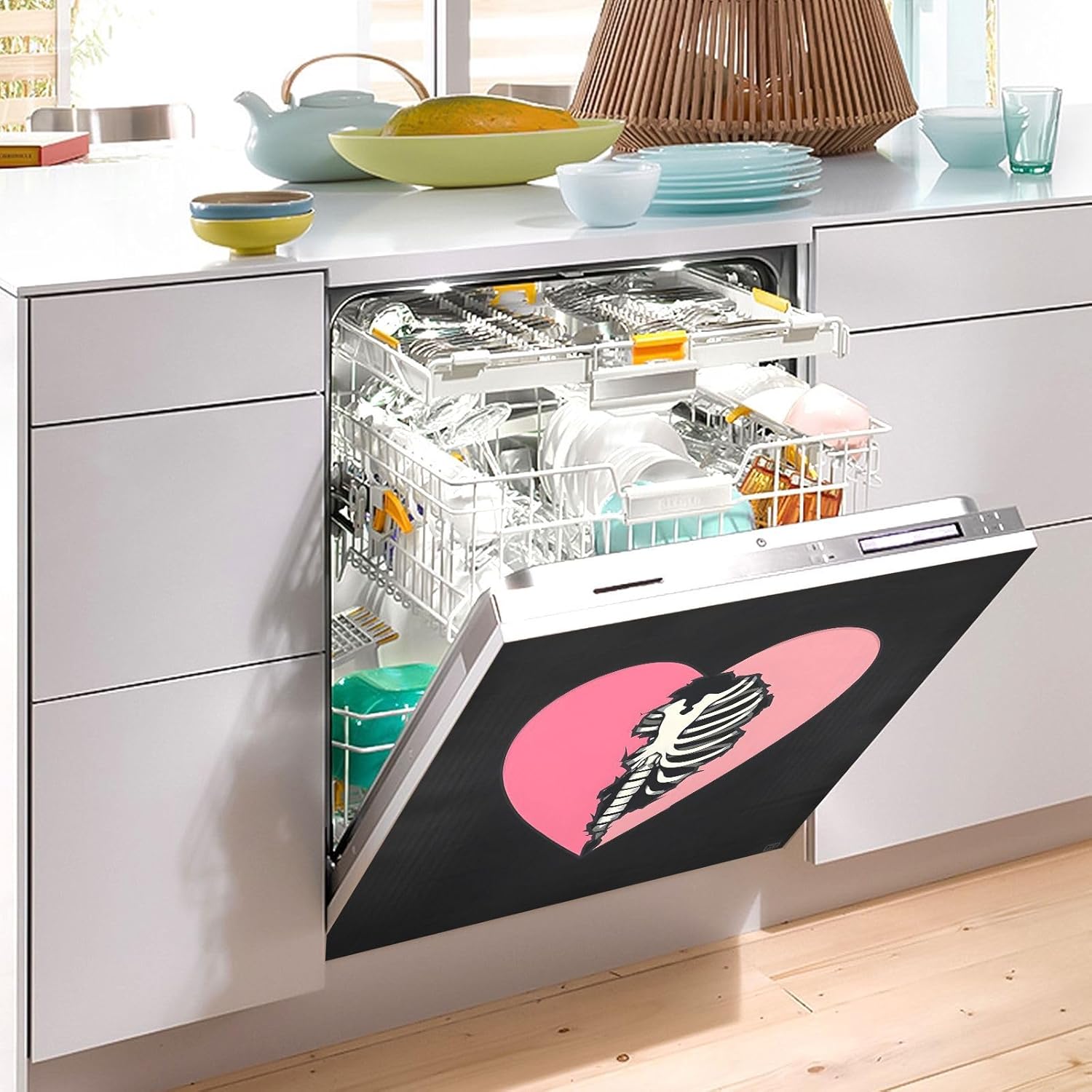 Dishwasher Magnet Cover Large Magnetic Stickers Heart Skull Front Dishwasher Cover Reusable Decal for Home Kitchen Refrigerator Decorative Lid Washing Machine Laundry