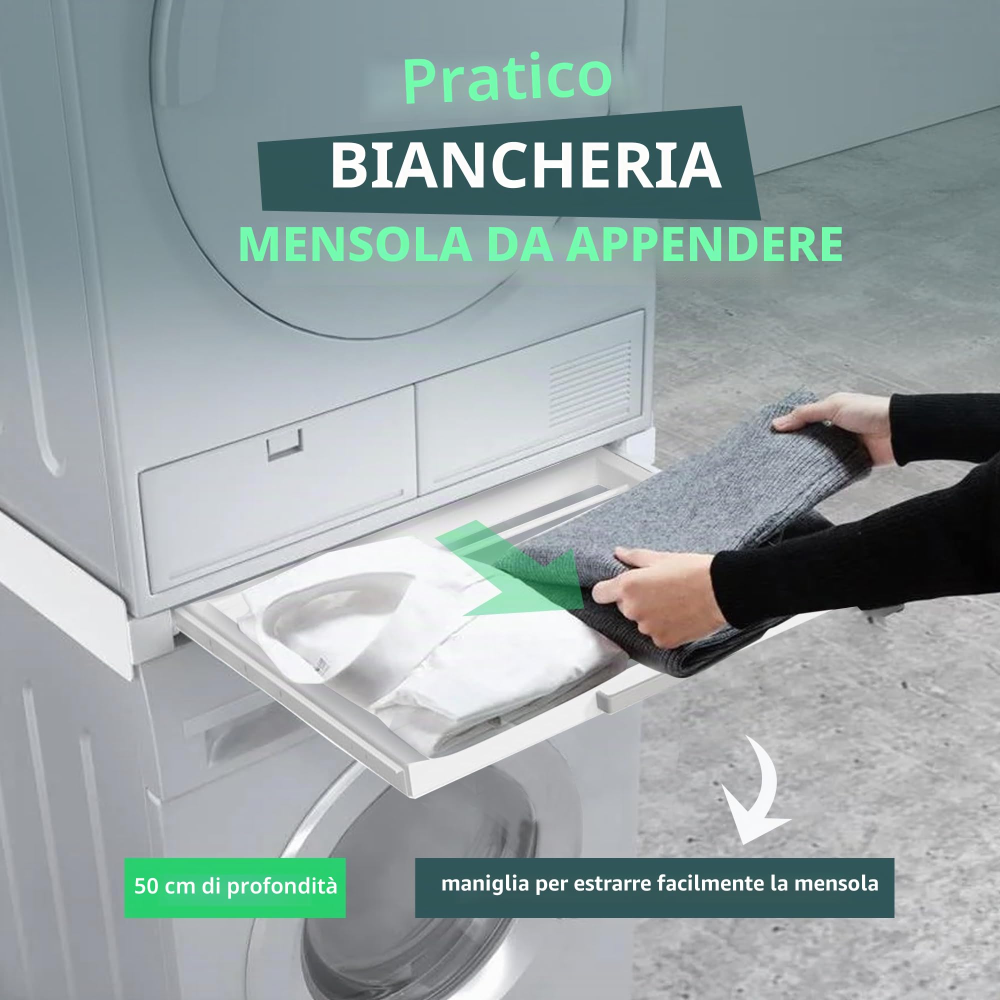 Hd-Line - Struttura universale di montaggio intermedio - Sistema di sospensione - Per lavatrici e asciugatrici, con ripiano estraibile, anti-vibrazione e anti-ribaltamento Dimensioni (60x54x10 cm
