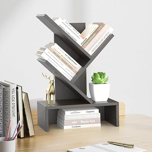 Miniatura 13 de Godferyxin Estantería de árbol de libros, estantería de madera de 5 niveles para exhibir libros, CD, revistas y más en la oficina, el hogar o la