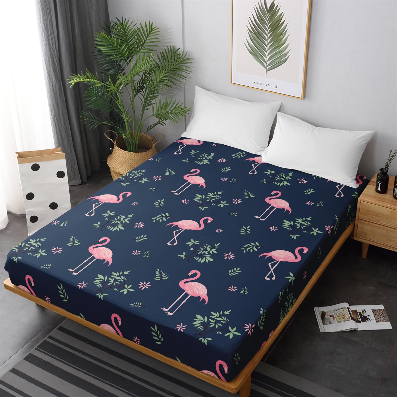 Chickwin Fitted Sheets Bedding Sheets, Animal Print Double King Single Size Bed for Deep Pocket 30cm - Shrinkage Fade Resistant Easy Care (200x200 cm,flamingo)