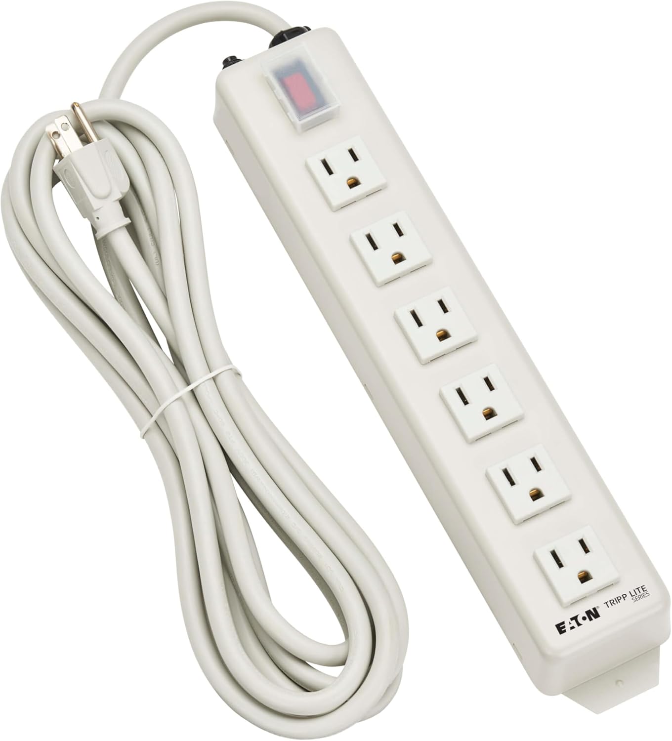 Eaton Tripp Lite Series 6 Outlet Heavy Duty Power Strip, Metal, Under Desk & Wall Mount Option, 15ft Extension Cord, On/Off Switch Cover, Industrial Garage Shop Work Bench Applications (TLM615NC)