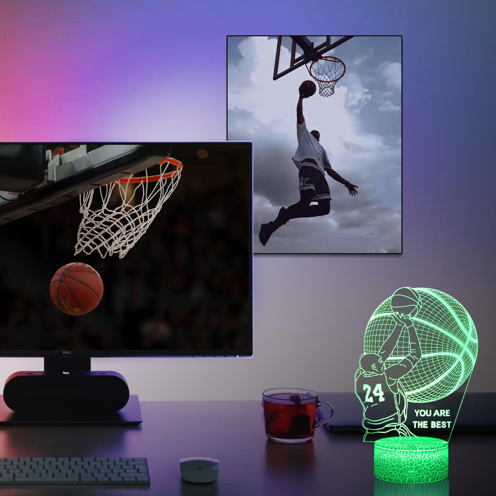 DAHEYMA Basketball Mood Light for Fans 3D LED Basketball Lamp, 16 Colors Night Light with Remote Control Dimmable - Image 3