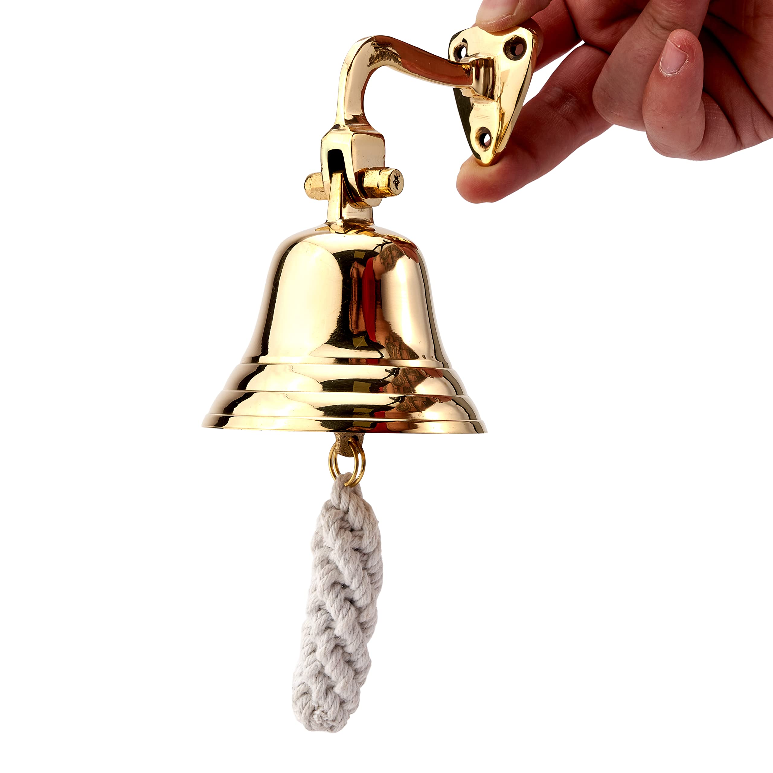 NKlaus Cloche de Bateau Laiton doré avec Support Mural & Lacet Ø : 7,5cm Version légère 11573