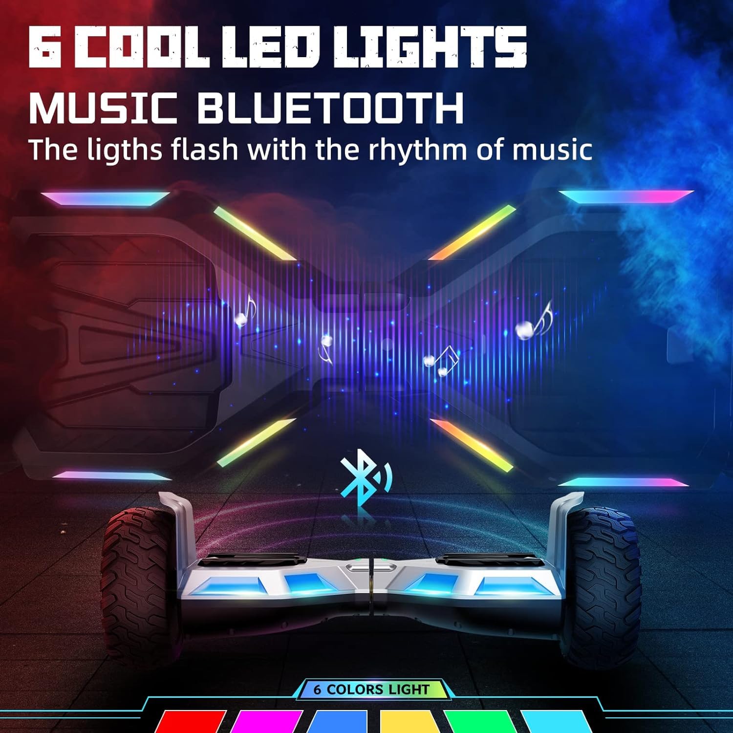 8,5 pulgadas All Terrain Off Road Hoverboard with Bluetooth Speakers and LED Lights, UL2272 Certified Self Balancing Scooter