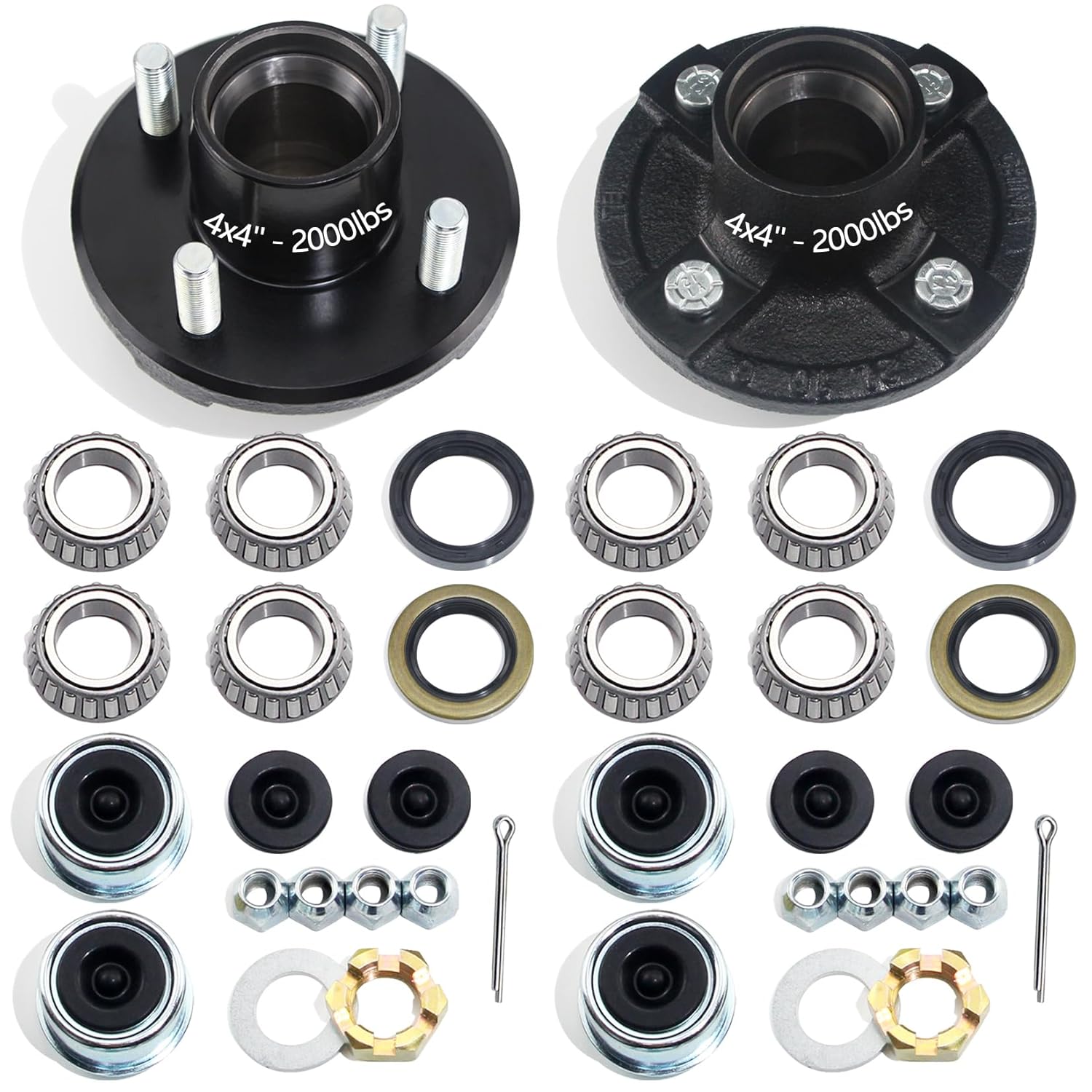1Pair 5 on 4.5'' Trailer Hub Kit for 2000lbs 1'' or 1-1/16'' Straight Spindle, 5x4.5'' Trailers Idler Hubs Kits Fit 1'' & 1-1/16'' Axle, 5 Bolt Trailer Hub Set with Castle Nut & Metal Washer