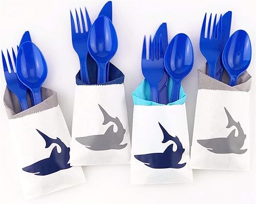 Juego de bolsas de cubiertos para fiesta de cumpleaños de tiburón (24 unidades)