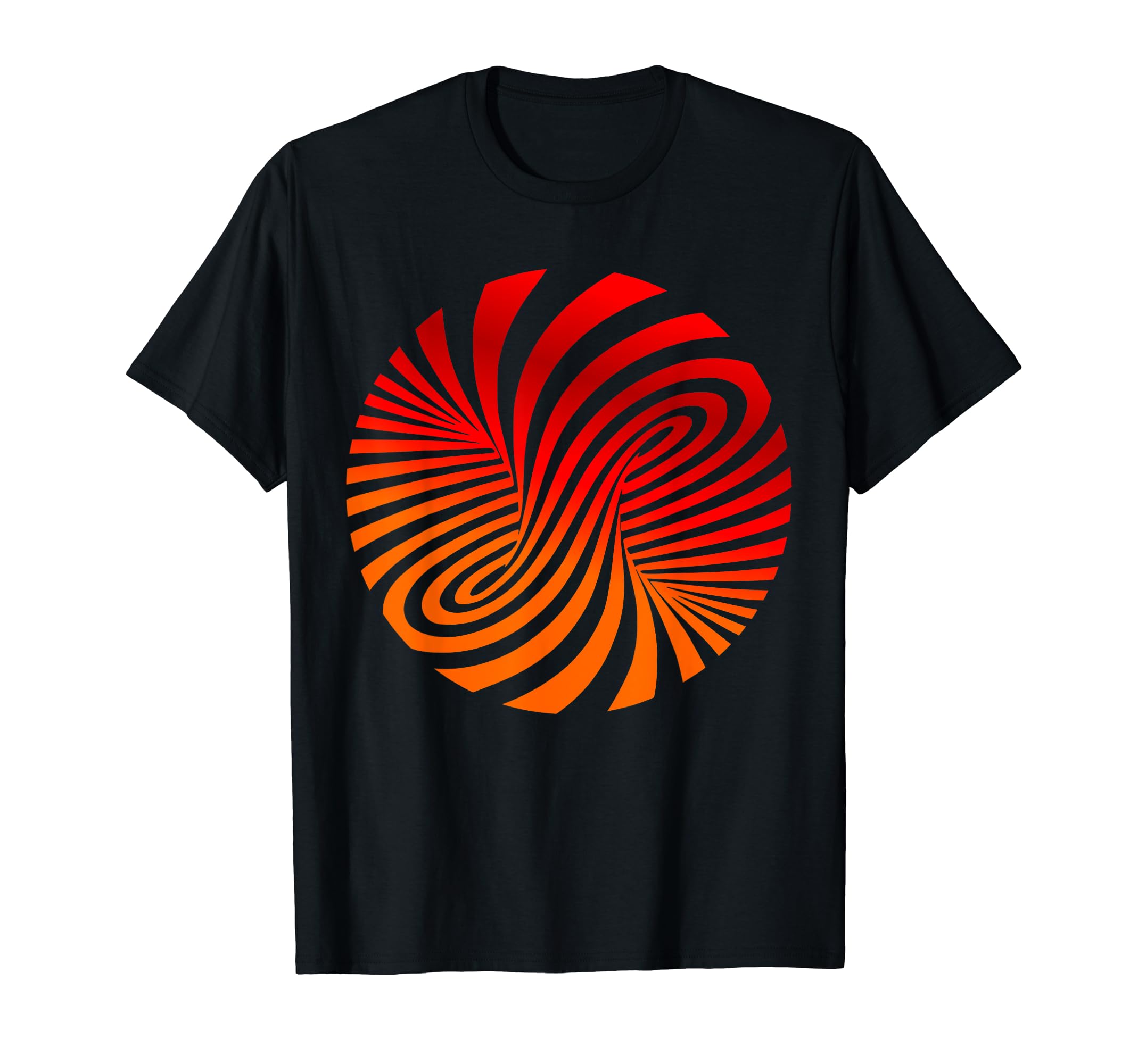 Optical Illusion Red Orange Swirl Vortex Eye Trick Art T-Shirt, Black
