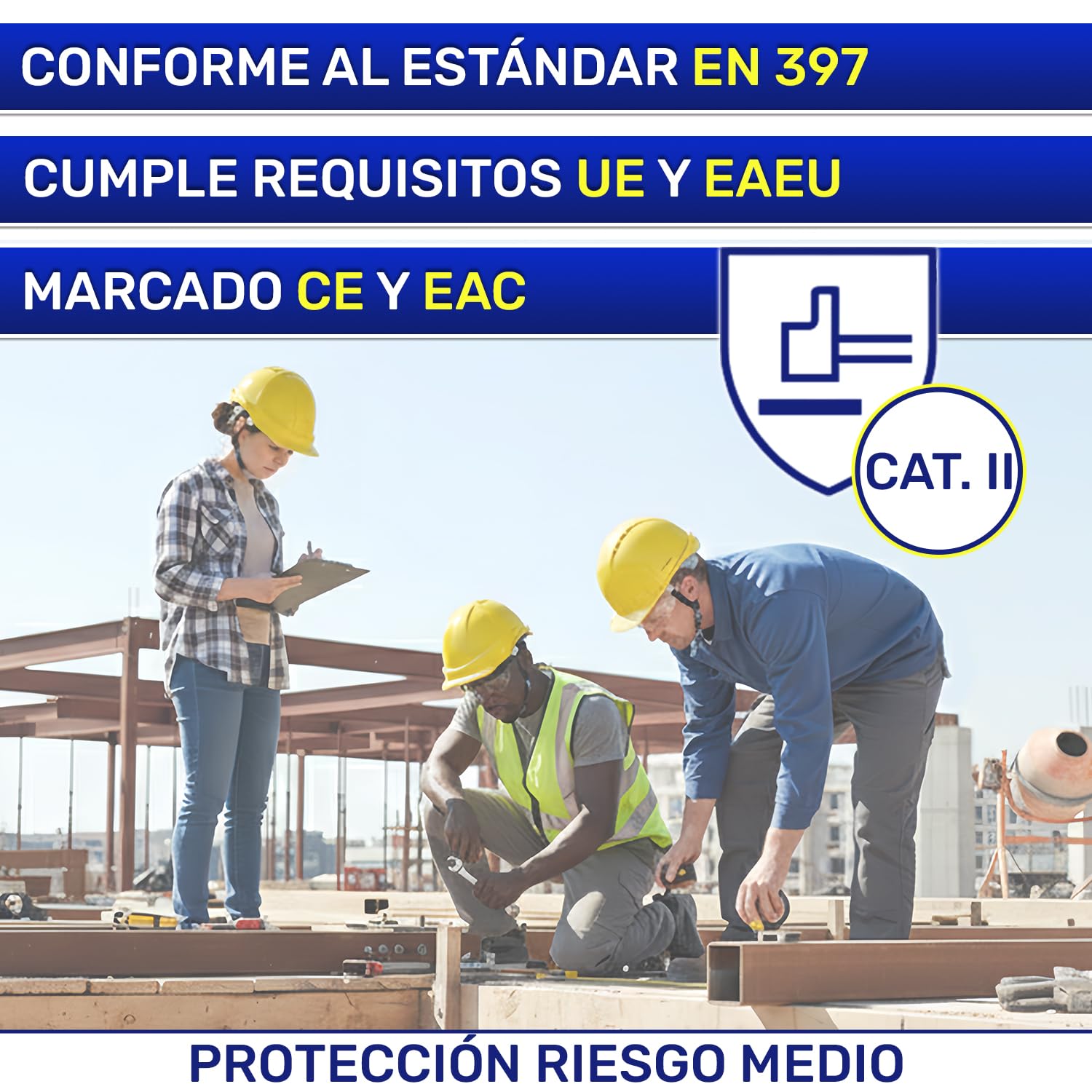 Casco de Obra Homologado EN 397 Talla 53-64 cm en Plástico ABS | Casco de Seguridad Profesional Amarillo con Barboquejo y Orificios de Ventilación - Garantía de 10 Años - MONTERAL