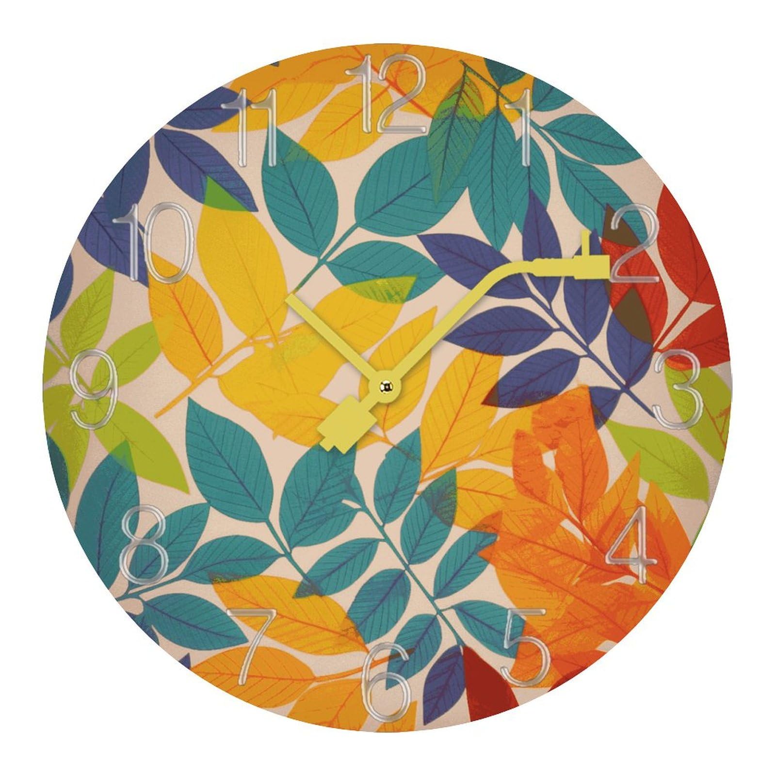 Horloge murale moderne silencieuse sans tic-tac avec feuilles multicolores