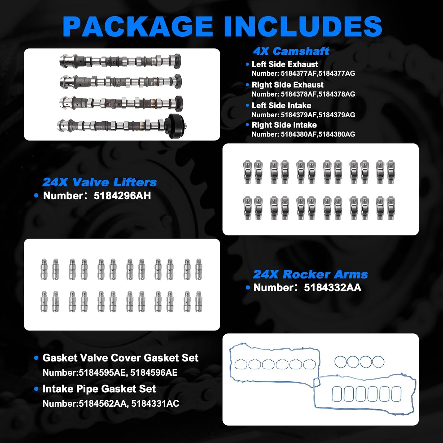 3.6 Pentastar Camshaft Rocker Arm and Lifter Kit, Fit for Jeep Grand Cherokee/Wrangler, Dodge Durango/Challenger/Charger/Journey, Ram 1500/ProMaster, Chrysler Town & Country, 2011-2016 3.6L V6