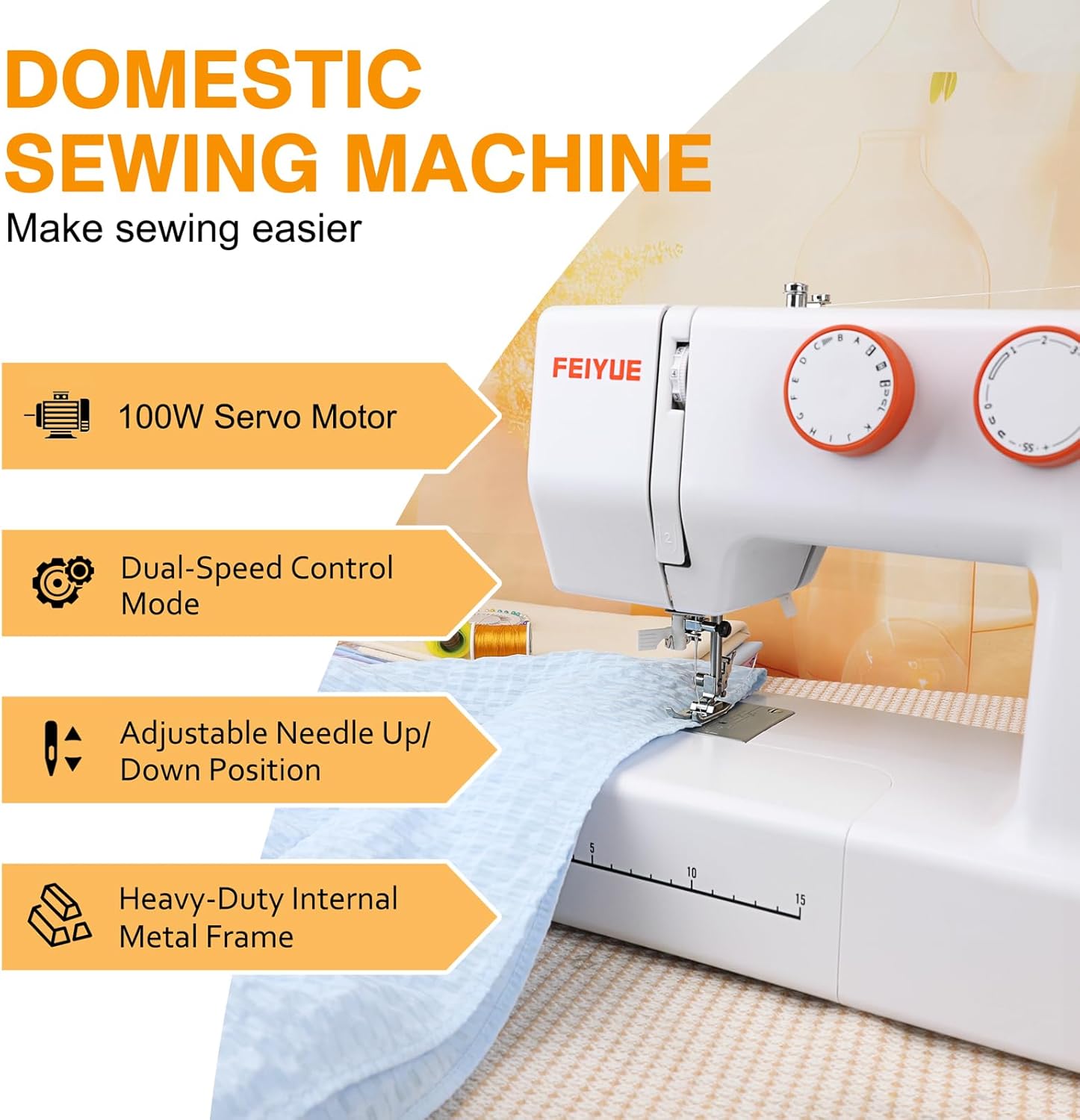 FEIYUE FYe340 Full Size Sewing Machine with Foot Pedal, Speed Control, Heavy Duty & Portable, LCD Display, 25 Built-in Stitches, 6 Bobbins & 5 Included Sewing Feet