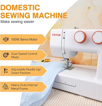 FEIYUE FYe340 Full Size Sewing Machine with Foot Pedal, Speed Control, Heavy Duty & Portable, LCD Display, 25 Built-in Stitches, 6 Bobbins & 5 Included Sewing Feet