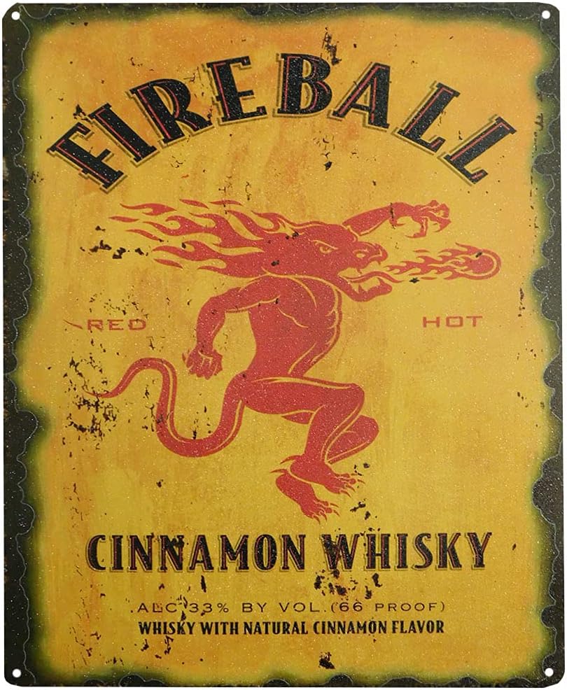 Fireball Red Hot Cinnamon Whisky Alc 33% By Vol (66 Proof) 12"x15" Metal Plate Parking Sign - Made in USA