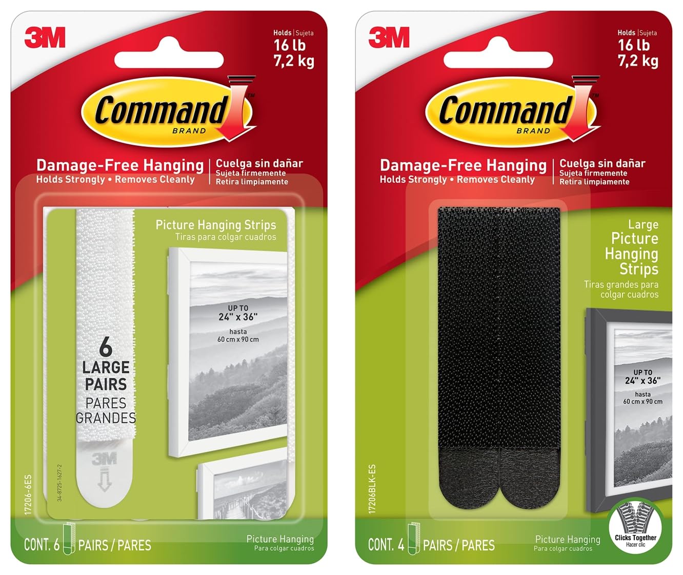 Command Picture & Frame Hanging Strips, Large, White, 6-Strip, 4-Pack (24 Pair Total)
