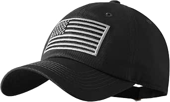 Ropa Estadounidense Trade Winds Gorra De Béisbol Táctica De La Bandera Estadounidense Negra De La Línea Azul Delgada, Multi Tn Blancas