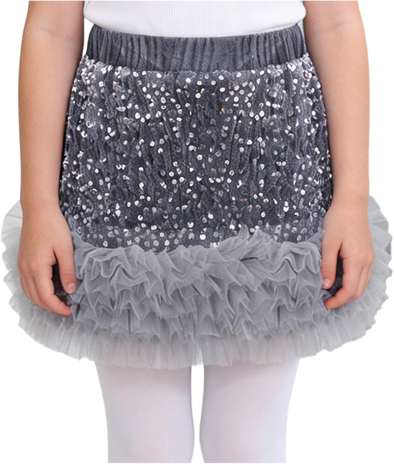 FEESHOW Girls Dance Skirts Sparkly Sequin Velvet Skirt for Birthday Party Prom Ballroom Dancewear