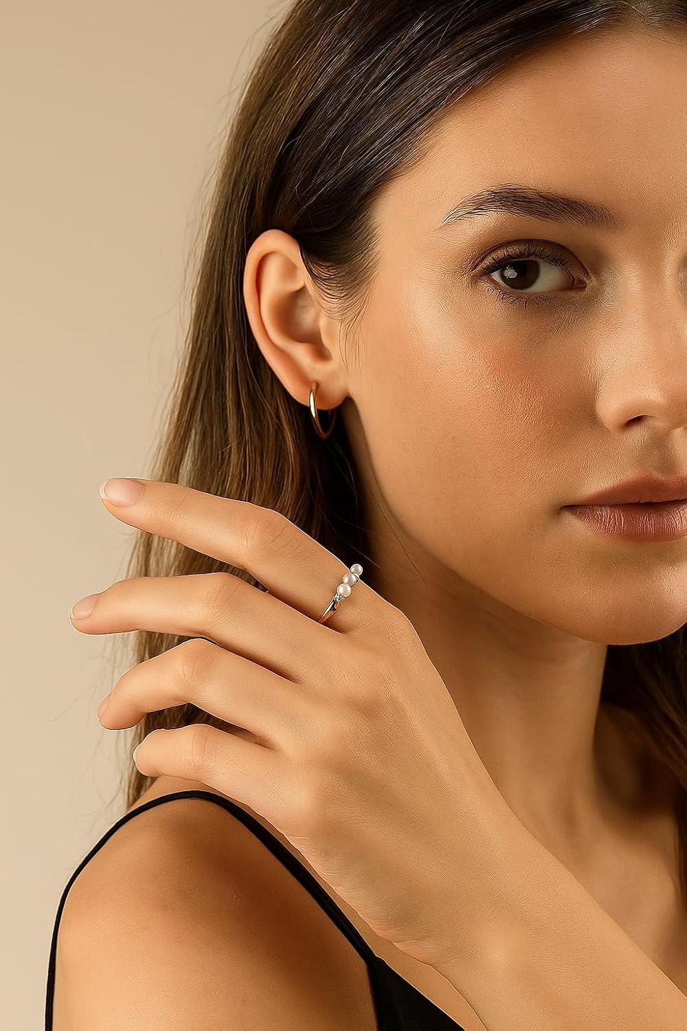 Gold Pearl Ring for Women - Adjustable 14k Gold Cute Engagement Ring Dainty Pearl Finger Ring - Image 2