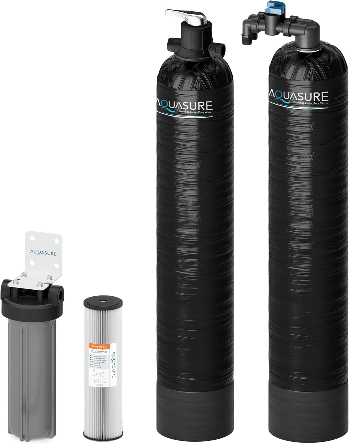Aquasure Serene Series 15 GPM Whole House Salt-Free Conditioning Descaler Bundle with KDF/GAC Water Treatment System and Pleated Sediment Pre-Filter, for 4-6+ Bathrooms | Removes 99% of Contaminants