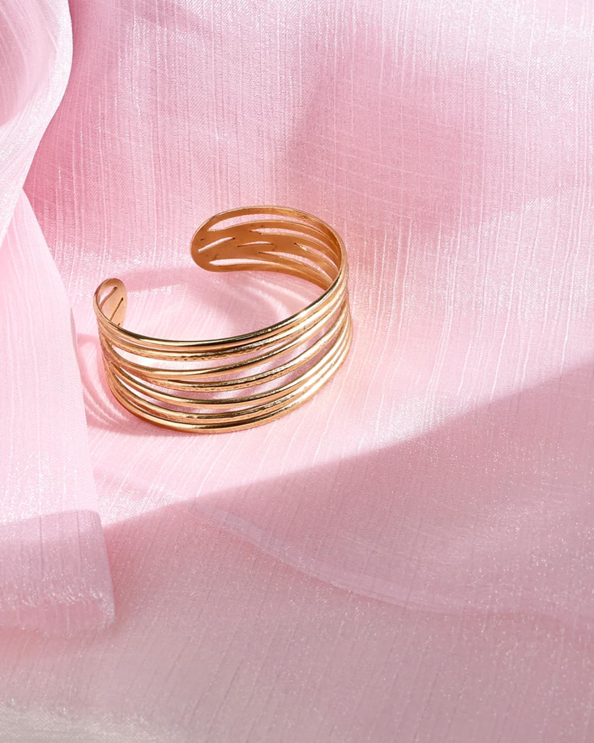 18K Gold Plated Wide Cuff Bracelet for Women with Hammered Finish, Chunky Multi-Layer Cross Wire Open Bangle Adjustable Thick Gold Plated Jewelry Wide Vintage Costume Bangle Bracelets for Daughter Granddaughter Mom Sister Mothers Day Valentine Gift - Image 7