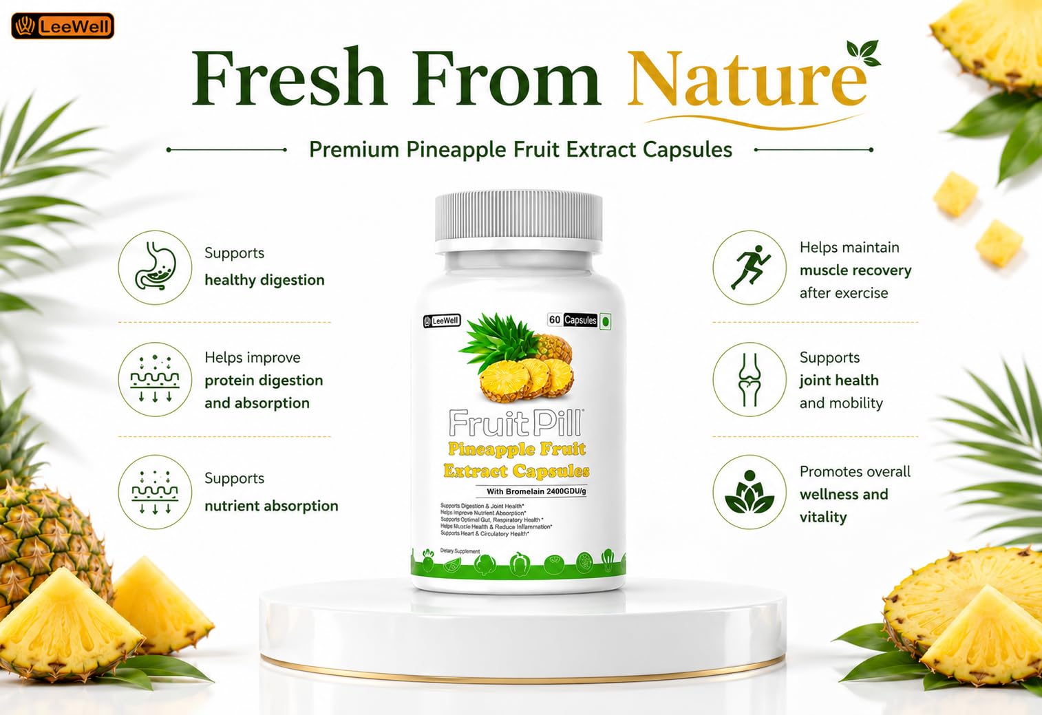 Fruit Pill Pineapple Fruit Extract with Bromelain 2400GDU, 60 Capsules 4