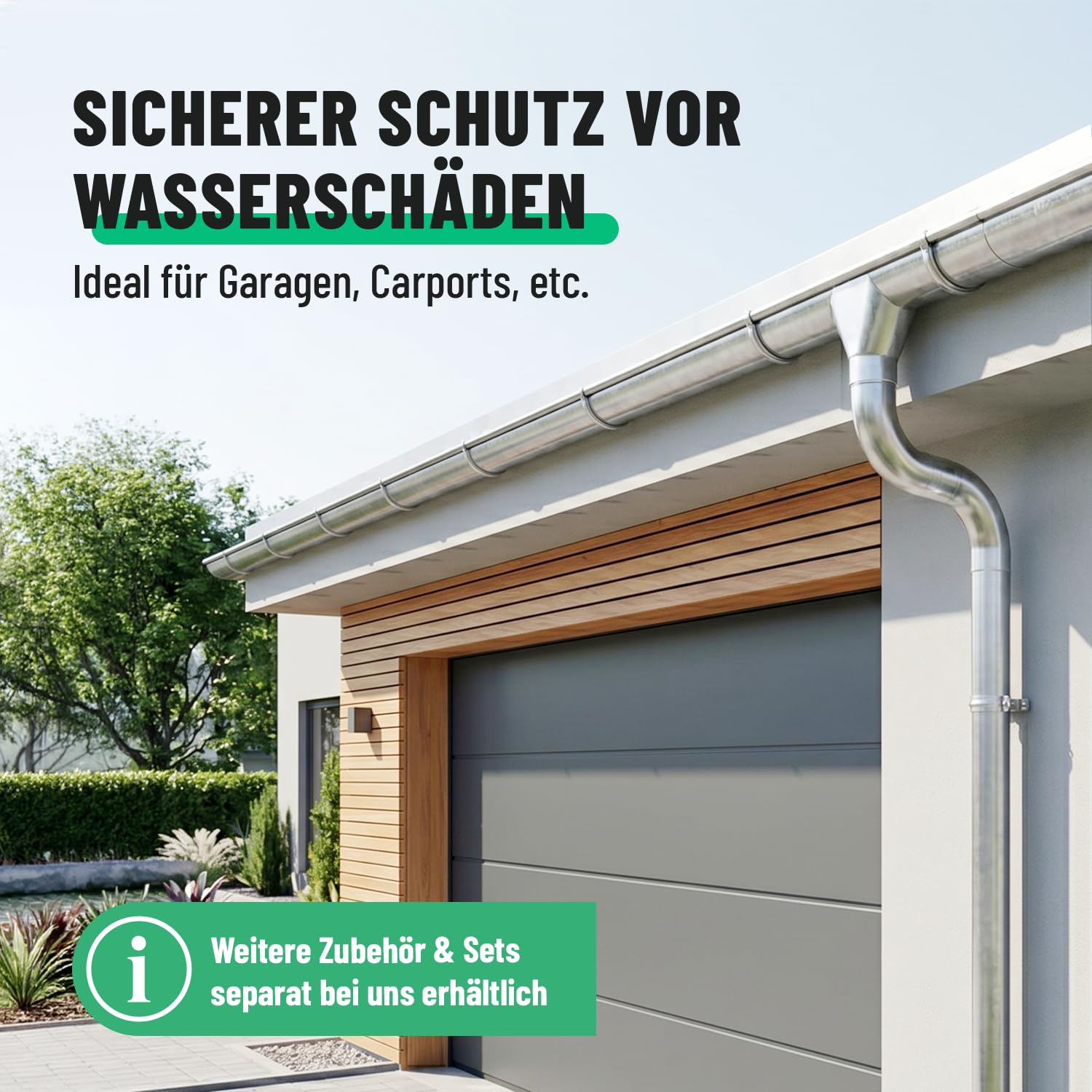 greate 5,75 Meter Dachrinnen Set mit Fallrohr verzinkt - 280 Nenngröße | Regenrinne Set mit einfacher Montage inkl. Montageanleitung - Zink Dachrinne Gartenhaus, Carport uvm - Dachrinnenset