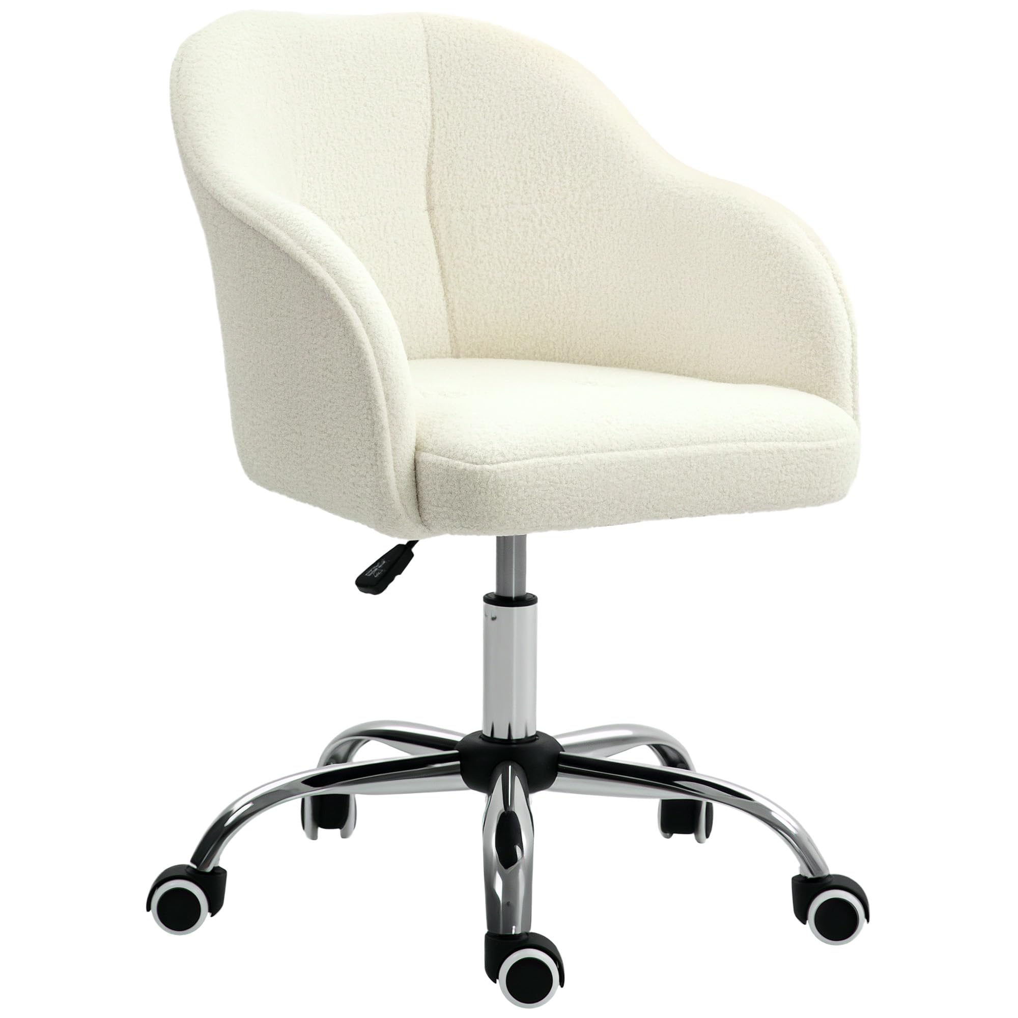 HOMCOM Swivel Desk Chair, Teddy Fleece, for Home Study Bedroom, Cream White