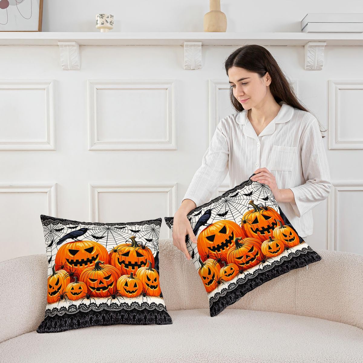 Homewish Confezione da 4 federe per cuscino, stile vintage, per Halloween