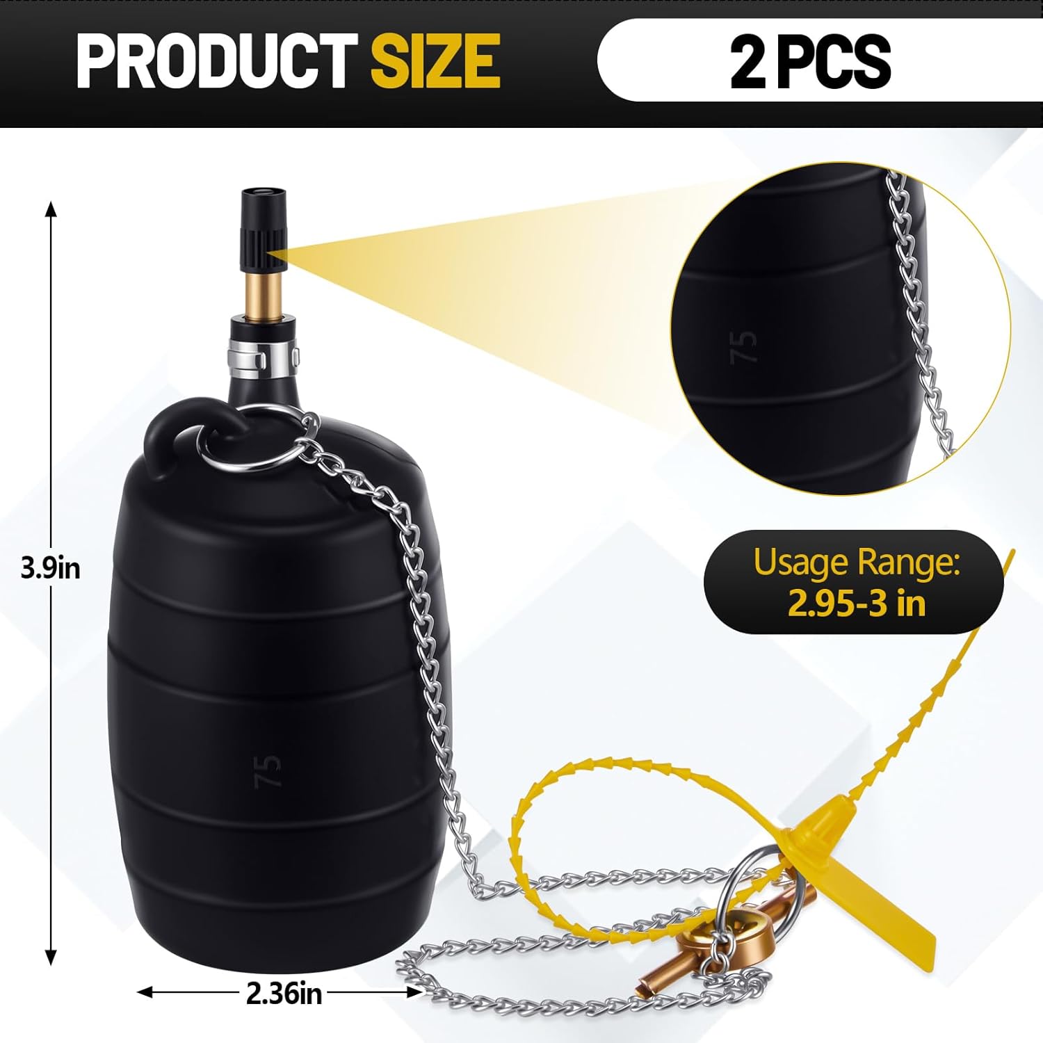 Nuanchu 2 Pieces 3 Inch Inflatable Pipe Ball Plug Pressure Test Rubber Black Plumbing Toilet Drain Test Plug