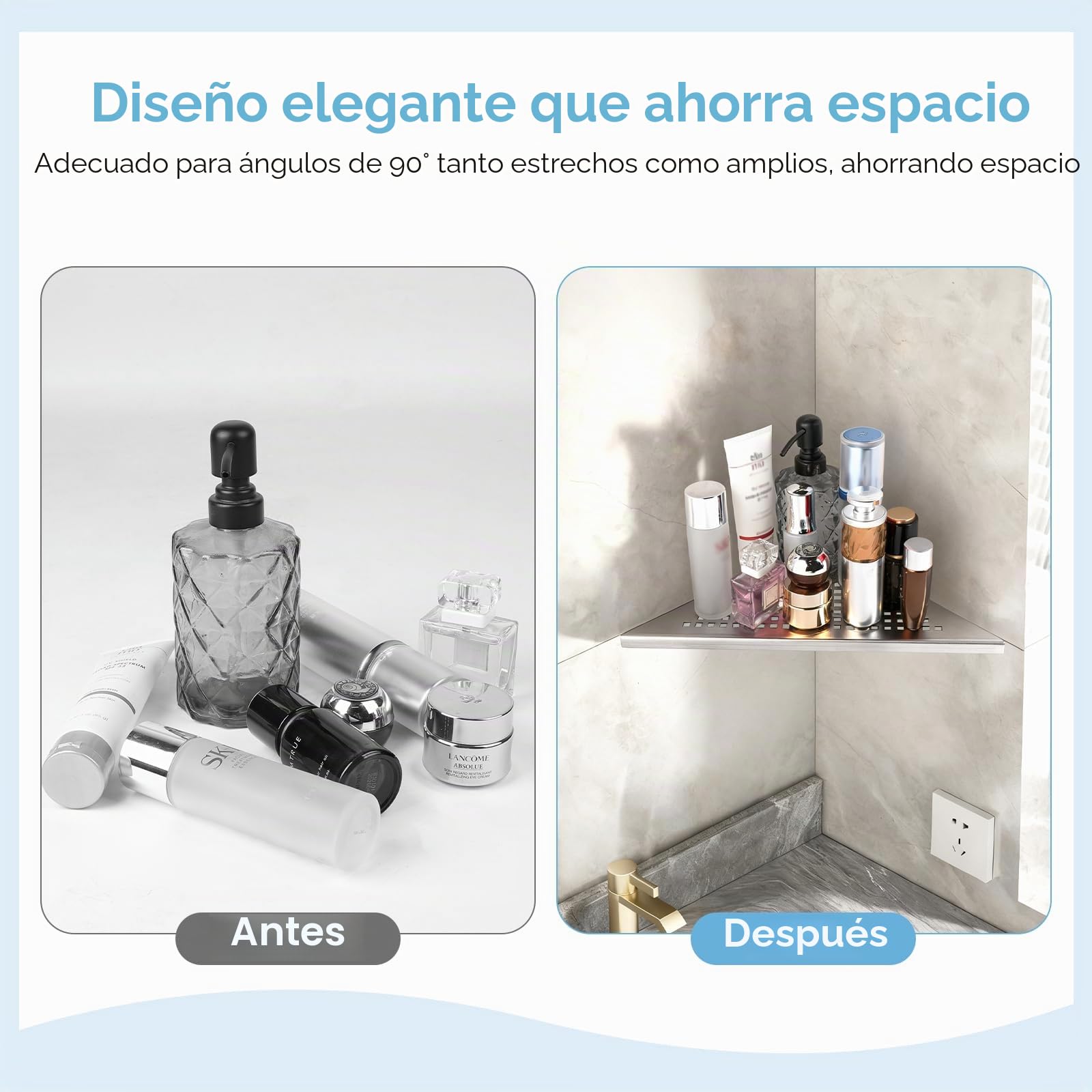 3 Piezas Estante de Esquina para Ducha de Acero Inoxidable 304 Estante de Esquina de baño sin taladrar, Repisa de Ducha con diseño de Rejilla (Acabado Cepillado Integrado, 254 mm x 254 mm)