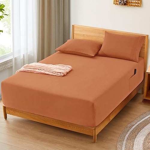 Miniatura 7 de Horbaunal Sábana bajera de bolsillo extra profundo tamaño Queen solamente Se adapta a colchones de hasta 24 pulgadas Lujosa 1800 hilos Sábana