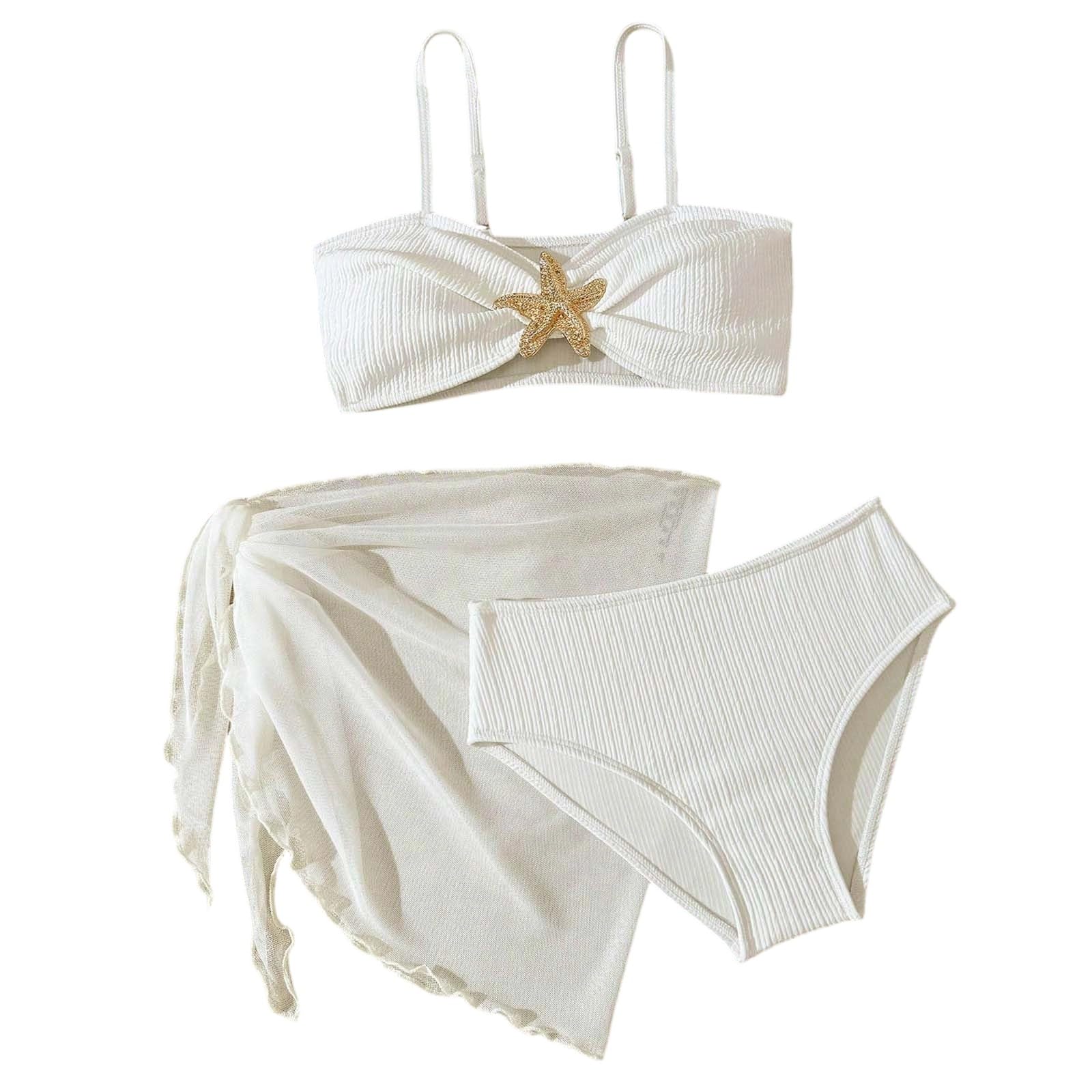 Generico Costume da Bagno da Bambina a 3 Pezzi a Maniche Lunghe con Protezione Anti-Rash con Slip Bikini e Gonna per Sole Piscina e Spiaggia Comodo