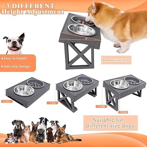 Miniatura 2 de Soporte para cuenco para perros con alfombrilla de 3 alturas ajustables, cuencos elevados inclinados en 10 con 1 tazón de alimentación lenta para