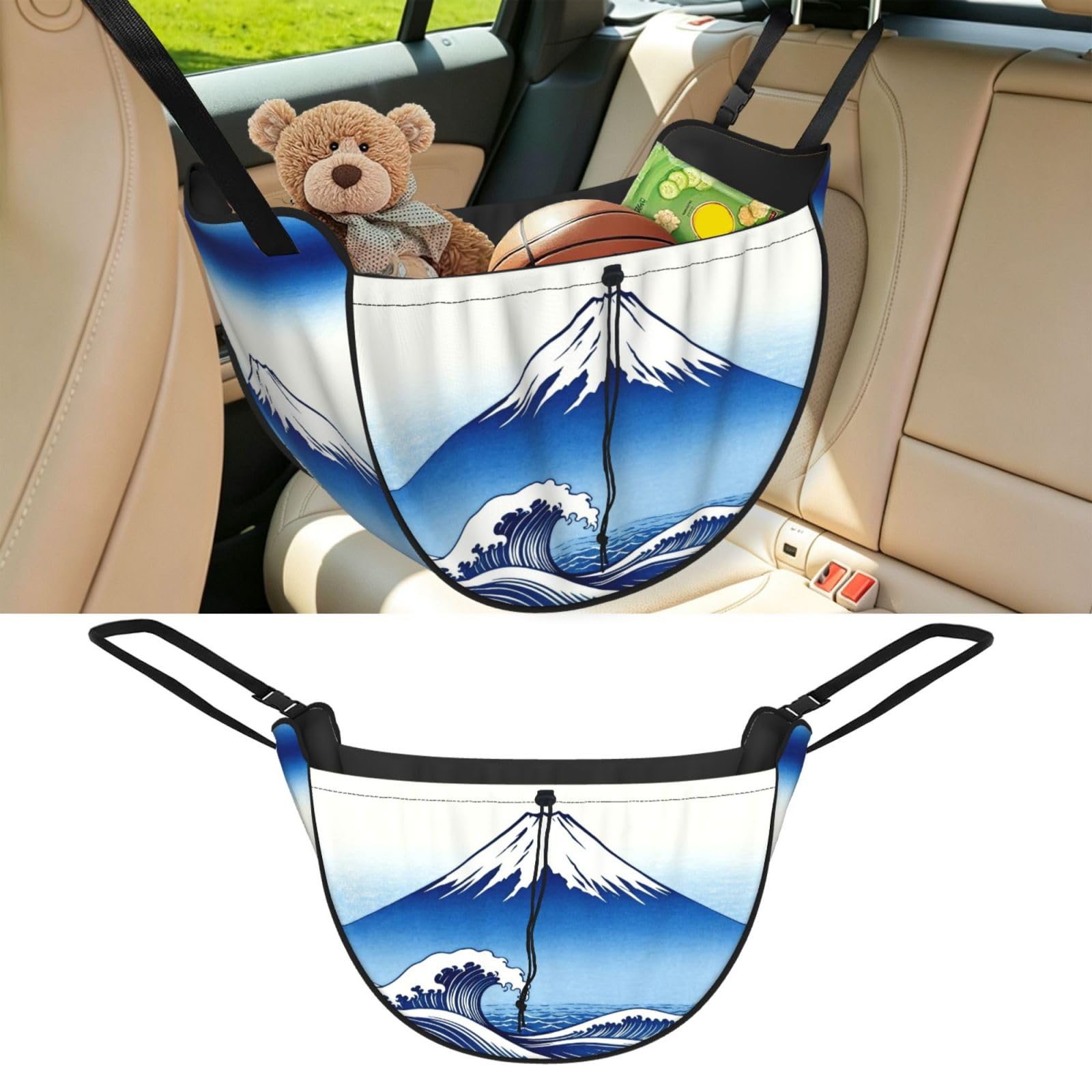 Cntdbu Black Fuji Wave Ocean Car Seat Organizer-Backseat Storage Bag For Travel