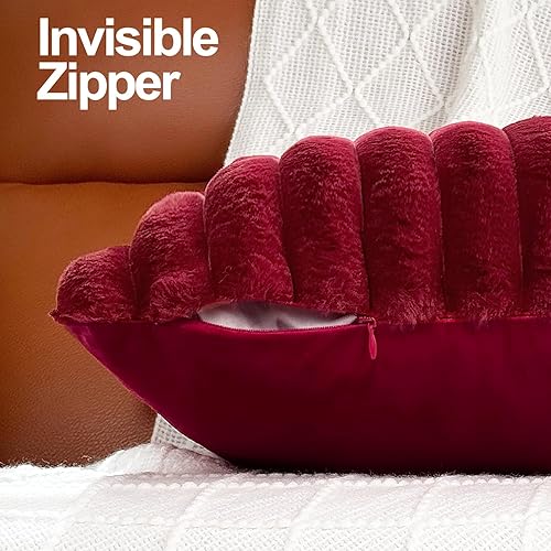 Miniatura 4 de Juego de 2 fundas de almohada de 18 x 18 pulgadas, fundas decorativas de piel sintética para cama, funda de almohada suave y esponjosa con respaldo